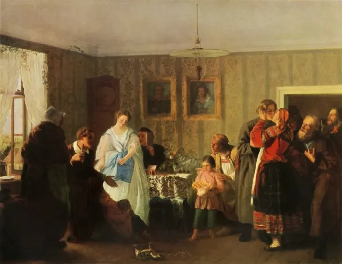 Framed Print : Congratulating the Young, 1861, (1965). Creator: Grigori Grigoryevich Myasoedov Framed Print : Congratulating the Young, 1861, (1965). Creator: Grigori Grigoryevich Myasoedov