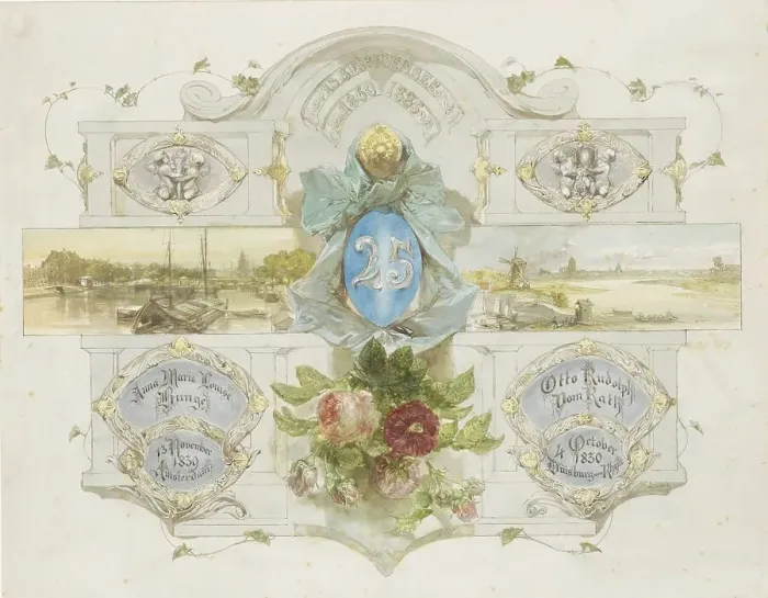 Framed Print : Congratulation on the silver wedding of Otto Rudolph Vom Rath and Anna Maria Louise Bunge, 1885. Creator: Charles Rochussen Framed Print : Congratulation on the silver wedding of Otto Rudolph Vom Rath and Anna Maria Louise Bunge, 1885. Creator: Charles Rochussen