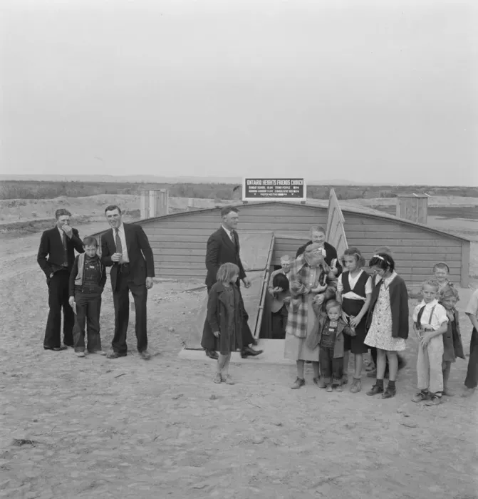 Framed Print : Congregation leaving after services, Dead Ox Flat, Oregon, 1939. Creator: Dorothea Lange Framed Print : Congregation leaving after services, Dead Ox Flat, Oregon, 1939. Creator: Dorothea Lange