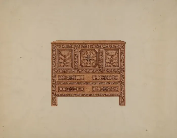 Framed Print : A Connecticut-type Hadley Chest, c. 1936. Creator: Martin Partyka Framed Print : A Connecticut-type Hadley Chest, c. 1936. Creator: Martin Partyka