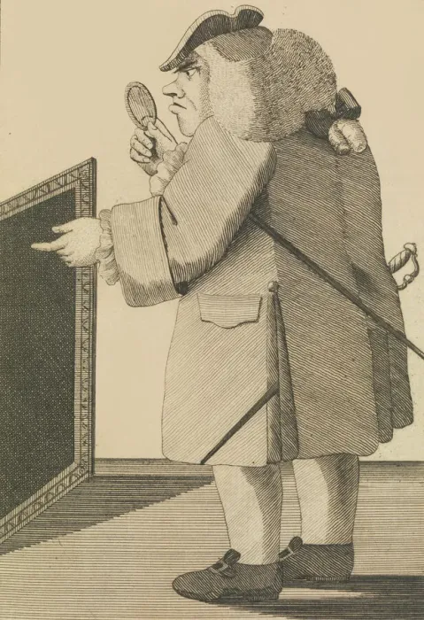 Framed Print : A Connoisseur Admiring a Dark Night Piece, November 12, 1771. Creator: Matthew Darly Framed Print : A Connoisseur Admiring a Dark Night Piece, November 12, 1771. Creator: Matthew Darly