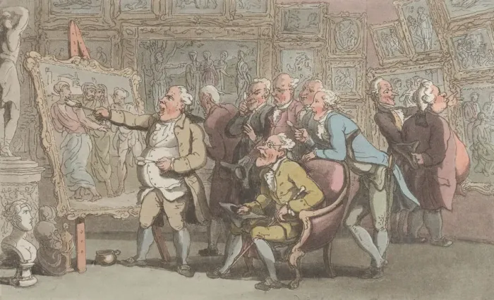 Framed Print : A Connoisseur, from The Vicar of Wakefield, May 1817. May 1817 Framed Print : A Connoisseur, from The Vicar of Wakefield, May 1817. May 1817