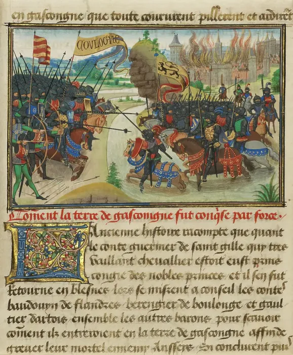 Framed Print : The Conquest of Gasgogne by the Armies of Luxembourg, Boulogne...written 1463-5; illuminated 1467-72 Creators: Loyset Liedet, Pol Fruit Framed Print : The Conquest of Gasgogne by the Armies of Luxembourg, Boulogne...written 1463-5; illuminated 1467-72 Creators: Loyset Liedet, Pol Fruit