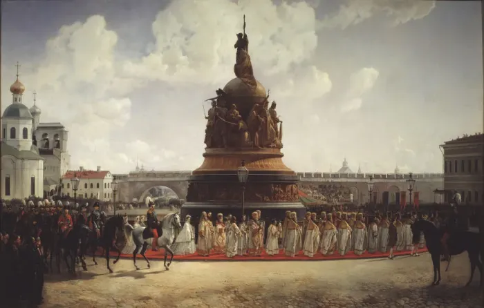 Framed Print : The Consecration of the Monument to the Millennium of Russia in Novgorod on 1862, 1864. Artist: Willewalde, Gottfried (Bogdan Pavlovich) (1818-1903) Framed Print : The Consecration of the Monument to the Millennium of Russia in Novgorod on 1862, 1864. Artist: Willewalde, Gottfried (Bogdan Pavlovich) (1818-1903)