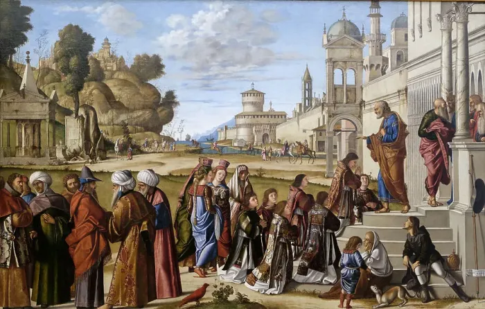 Framed Print : Consecration of Saint Stephen as deacon, 1511. Creator: Carpaccio, Vittore (1460-1526) Framed Print : Consecration of Saint Stephen as deacon, 1511. Creator: Carpaccio, Vittore (1460-1526)