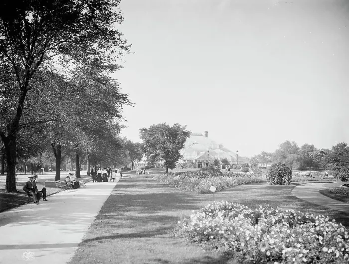 Framed Print : Conservatory & gardens, Lincoln Park, Chicago, Ill. c1905. Creator: Unknown. Conservatory & gardens, Lincoln Park, Chicago, Ill. c1905. Creator: Unknown Framed Print : Conservatory & gardens, Lincoln Park, Chicago, Ill. c1905. Creator: Unknown. Conservatory & gardens, Lincoln Park, Chicago, Ill. c1905. Creator: Unknown