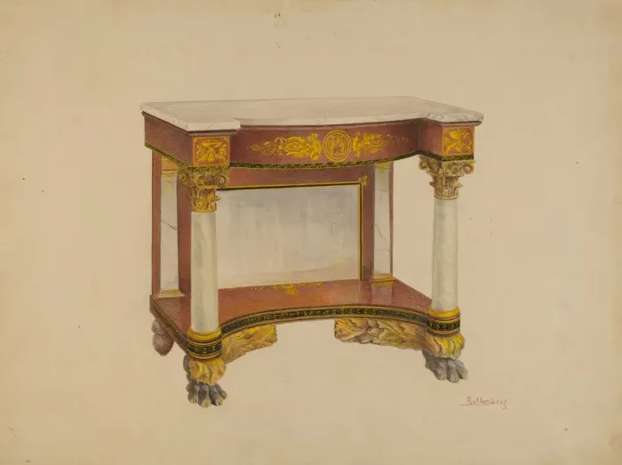 Framed Print : Console Table, 1936. Creator: Joseph Rothenberg Framed Print : Console Table, 1936. Creator: Joseph Rothenberg