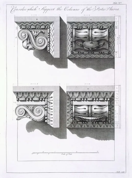 Framed Print : Consoles which support columns of the Porta Aurea, pub. 1764. Creator: Robert Adam (1728-92) Framed Print : Consoles which support columns of the Porta Aurea, pub. 1764. Creator: Robert Adam (1728-92)