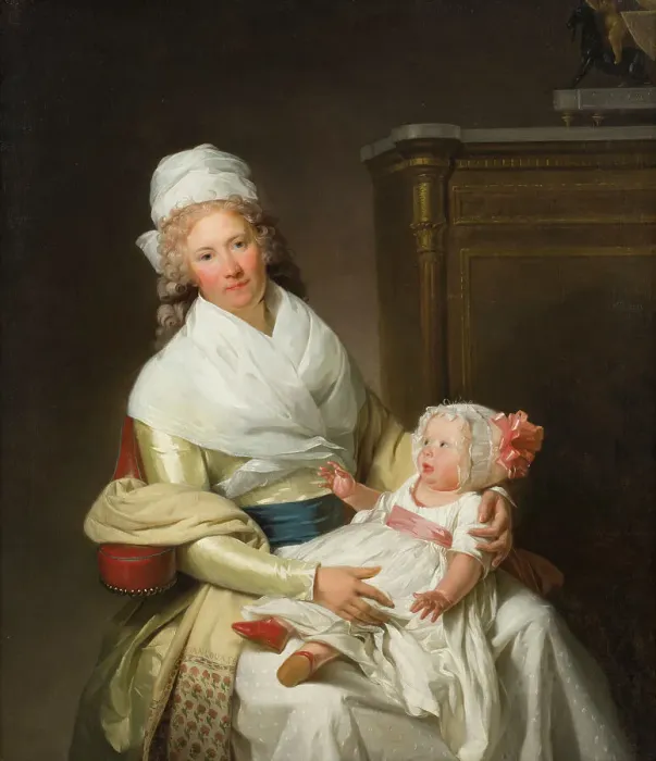 Framed Print : Constantia Foster with baby, 1790s. Creator: Henri-Pierre Danloux Framed Print : Constantia Foster with baby, 1790s. Creator: Henri-Pierre Danloux