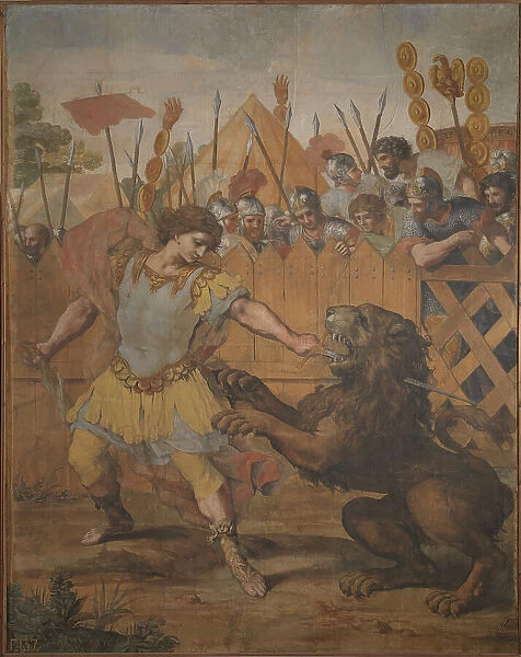 Constantine kills the lion, 1636. Creator: Cortona, Pietro da (1596-1669)