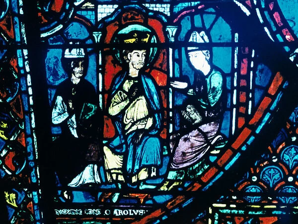 Constantines letter presented to Charlemagne, stained glass, Chartres Cathedral, France, c1225