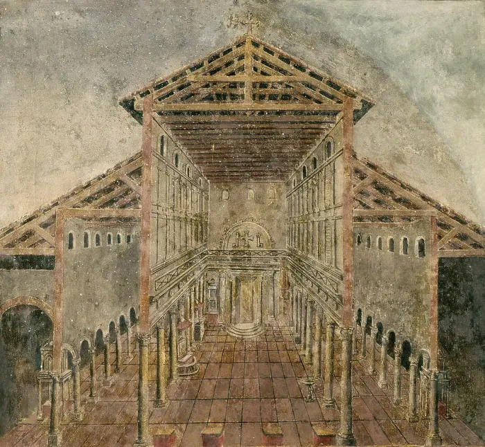 Framed Print : Constantine's Old St. Peter's Basilica as it looked in the 4th century, 1616. Creator: Ricci (Il Novara), Giovanni Battista (1537-1627) Framed Print : Constantine's Old St. Peter's Basilica as it looked in the 4th century, 1616. Creator: Ricci (Il Novara), Giovanni Battista (1537-1627)