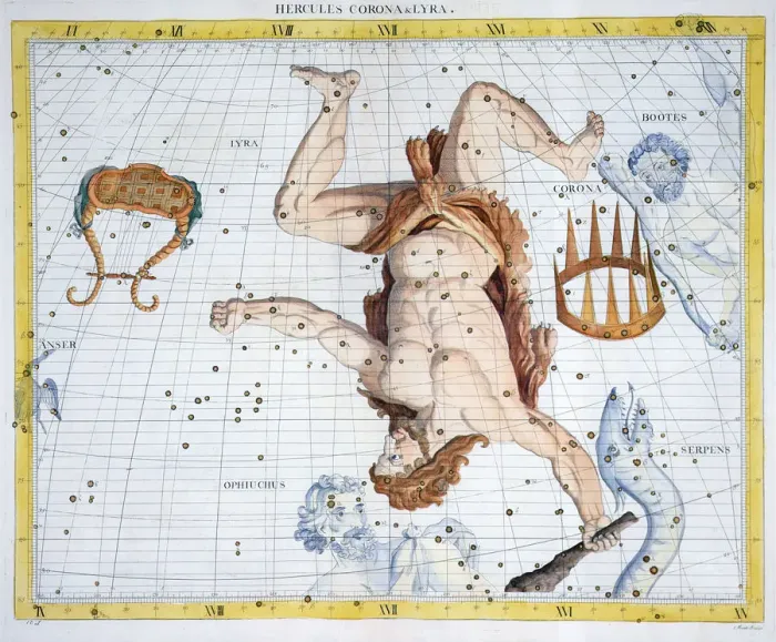 Framed Print : Constellations of Hercules, Corona and Lyra, 1729 Framed Print : Constellations of Hercules, Corona and Lyra, 1729