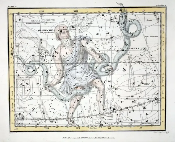 Framed Print : The Constellations (Plate IX) Olphiuchus, or Serpentarius, and Serpens, 1822 Framed Print : The Constellations (Plate IX) Olphiuchus, or Serpentarius, and Serpens, 1822