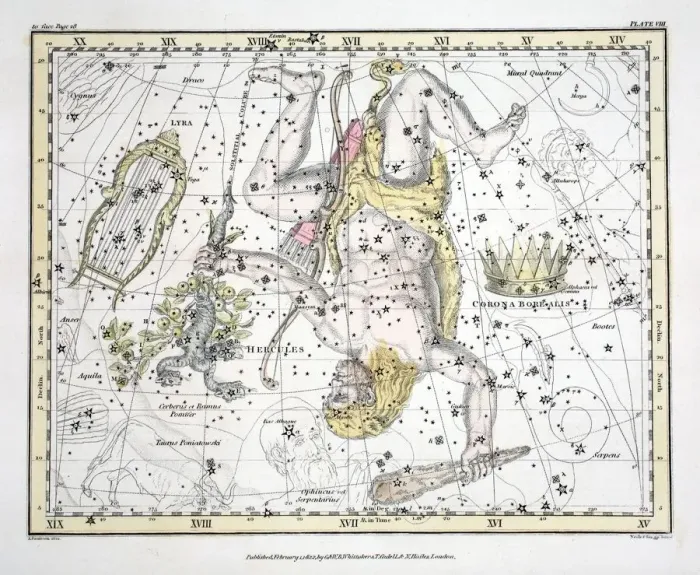 Framed Print : The Constellations (Plate VIII) Coronoa Borealis, Hercules and Cerberus, Lyra, 1822 Framed Print : The Constellations (Plate VIII) Coronoa Borealis, Hercules and Cerberus, Lyra, 1822