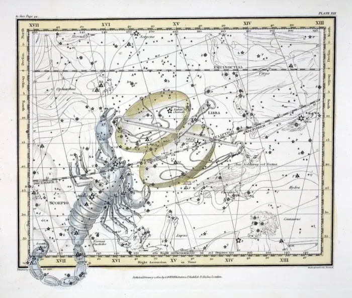 Framed Print : The Constellations (Plate XIX) Libra and Scorpio, 1822