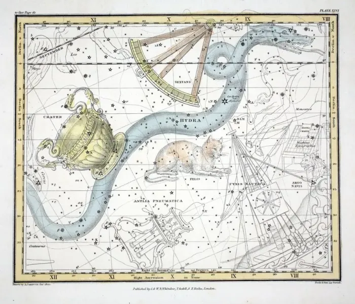 Framed Print : The Constellations (Plate XXVI) Hydra, Sextans Uraniae, Le Chat, La Machine Pneumatique, 1822 Framed Print : The Constellations (Plate XXVI) Hydra, Sextans Uraniae, Le Chat, La Machine Pneumatique, 1822