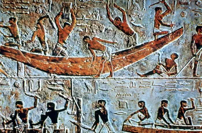 Framed Print : Construction of a boat, wall relief, Saqqara, Egypt Framed Print : Construction of a boat, wall relief, Saqqara, Egypt