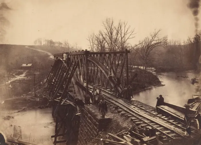 Framed Print : Part of Construction Corps Building New Military Truss Bridge Across Bull Run, April 1863 Framed Print : Part of Construction Corps Building New Military Truss Bridge Across Bull Run, April 1863