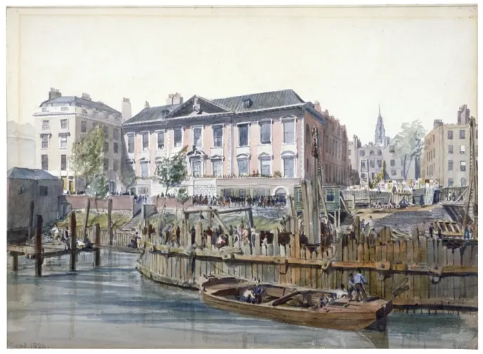 Framed Print : Construction of London Bridge, 1826. Artist: Edward William Cooke Framed Print : Construction of London Bridge, 1826. Artist: Edward William Cooke