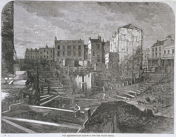 Construction of the Metropolitan Railway and Fleet Ditch, London, 1862