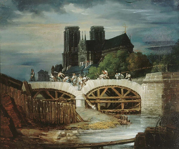 Construction of the Pont de l'Archeveche, around 1828, current 4th arrondissement, c1823-1833. Creator: Unknown