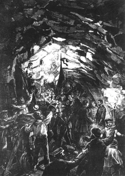 Framed Print : Construction of Saint - Gothard tunnel in the Swiss Alps, the joy of the workers Framed Print : Construction of Saint - Gothard tunnel in the Swiss Alps, the joy of the workers