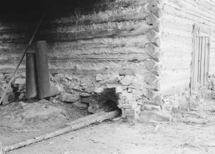 Framed Print : Construction detail of tobacco barn showing method of firing, 1939. Creator: Dorothea Lange Framed Print : Construction detail of tobacco barn showing method of firing, 1939. Creator: Dorothea Lange