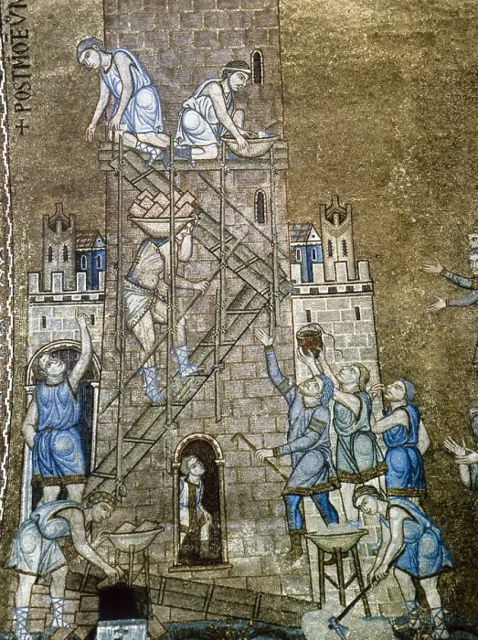 Framed Print : Construction of the Tower of Babel, mosaic, north vault of Saint Mark's Basilica, 13th century. Creator: Unknown Framed Print : Construction of the Tower of Babel, mosaic, north vault of Saint Mark's Basilica, 13th century. Creator: Unknown