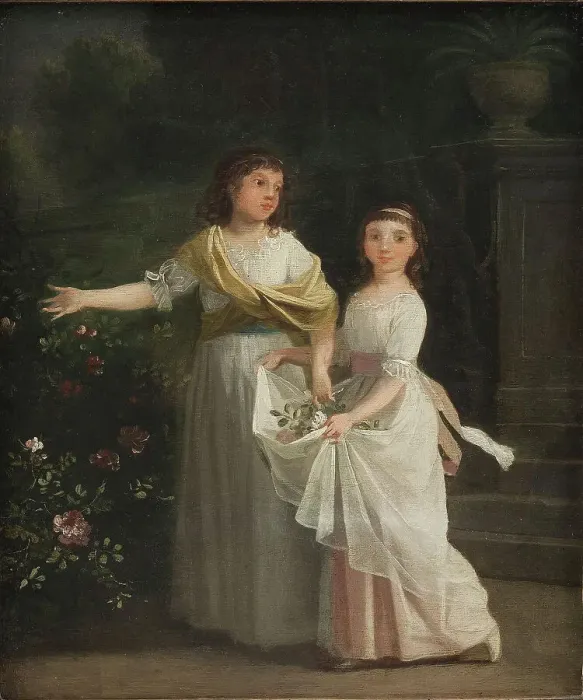 Framed Print : Consul General Johan Christian Pingel's daughters in a garden, 1760-1802. Creator: Jens Juel Framed Print : Consul General Johan Christian Pingel's daughters in a garden, 1760-1802. Creator: Jens Juel
