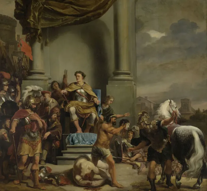 Framed Print : Consul Titus Manlius Torquatus Orders the Beheading of his Son, 1662-1664. Artist: Bol, Ferdinand (1616-1680) Framed Print : Consul Titus Manlius Torquatus Orders the Beheading of his Son, 1662-1664. Artist: Bol, Ferdinand (1616-1680)
