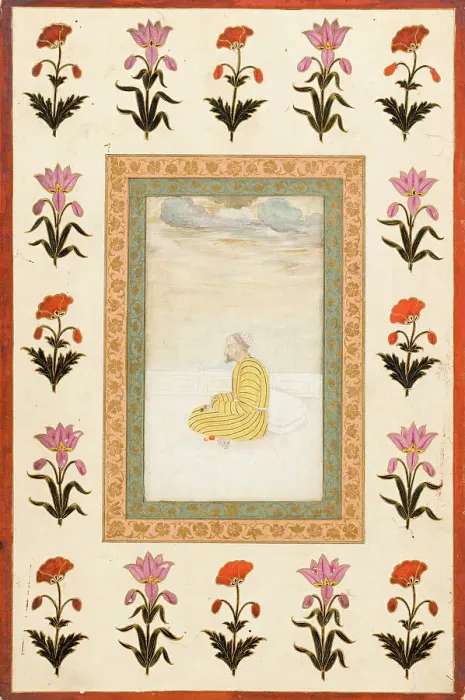 Framed Print : Contemplative Man Seated on a Terrace, Folio from the Small Clive Album, Dated 1674-1675. Creator: Unknown Framed Print : Contemplative Man Seated on a Terrace, Folio from the Small Clive Album, Dated 1674-1675. Creator: Unknown