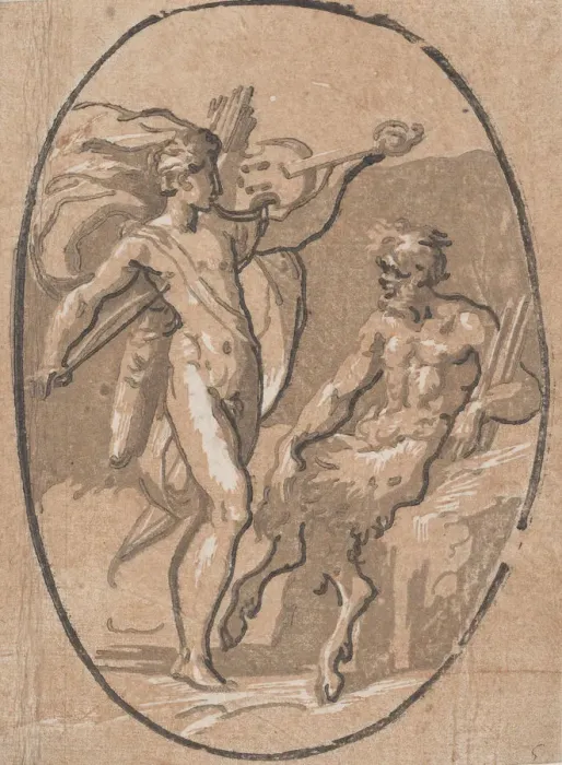 Framed Print : The contest between Apollo and Marsyas, ca. 1540-1550. Creator: Niccolo Vicentino Framed Print : The contest between Apollo and Marsyas, ca. 1540-1550. Creator: Niccolo Vicentino