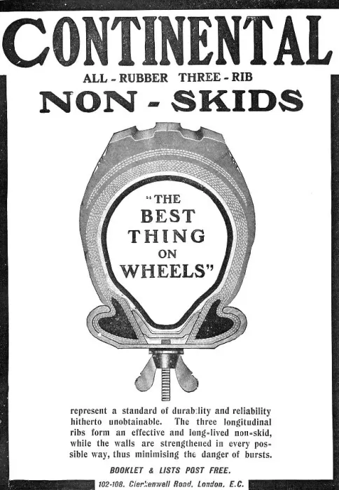 Framed Print : Continental all-rubber three-rib non-skids: the Best Thing on Wheels, 1909. Creator: Unknown Framed Print : Continental all-rubber three-rib non-skids: the Best Thing on Wheels, 1909. Creator: Unknown