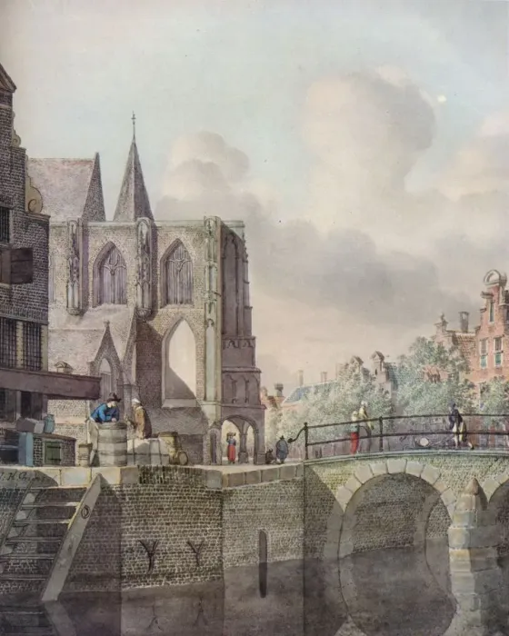 Framed Print : Continental River Scene with Bridge and Church, c18th century. Artist: Johannes Huibert Prins Framed Print : Continental River Scene with Bridge and Church, c18th century. Artist: Johannes Huibert Prins