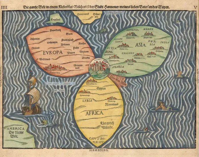 Framed Print : The three continents with Jerusalem in the center of the World, 1581. Artist: Bunting, Heinrich (1545-1606) Framed Print : The three continents with Jerusalem in the center of the World, 1581. Artist: Bunting, Heinrich (1545-1606)