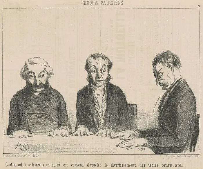 Framed Print : Continuant... Le divertissement des tables tournantes... 19th century. Creator: Honore Daumier Framed Print : Continuant... Le divertissement des tables tournantes... 19th century. Creator: Honore Daumier
