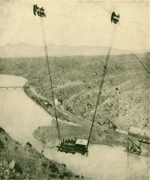Framed Print : A Contractors Engine Being Swung Across A Canyon, Rio Grande River, New Mexico, 1930 Framed Print : A Contractors Engine Being Swung Across A Canyon, Rio Grande River, New Mexico, 1930