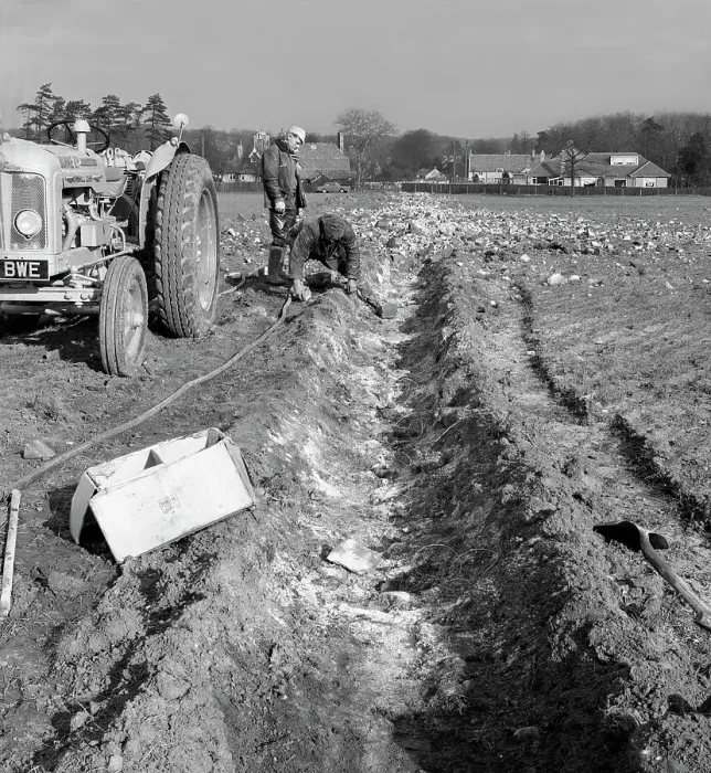 Framed Print : Contractors setting explosives in a trench in Firbeck, near Rotherham, 1962. Artist Framed Print : Contractors setting explosives in a trench in Firbeck, near Rotherham, 1962. Artist