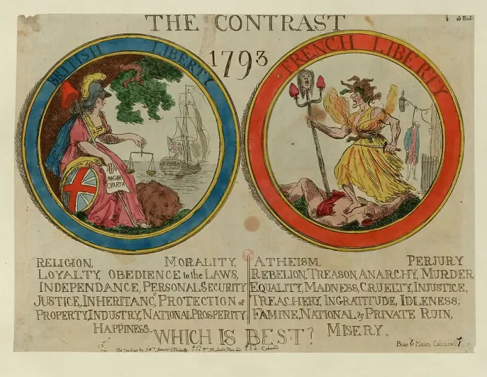 Framed Print : The Contrast 1793. British Liberty. French liberty. Which is best?, 1793. Creator: Rowlandson, Thomas (1756-1827) Framed Print : The Contrast 1793. British Liberty. French liberty. Which is best?, 1793. Creator: Rowlandson, Thomas (1756-1827)