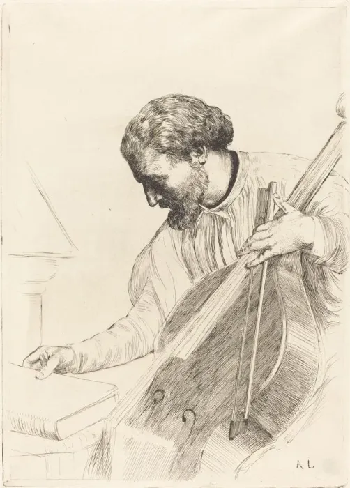 Framed Print : Contre-bass Player (Le joueur de contre-basse). Creator: Alphonse Legros Framed Print : Contre-bass Player (Le joueur de contre-basse). Creator: Alphonse Legros