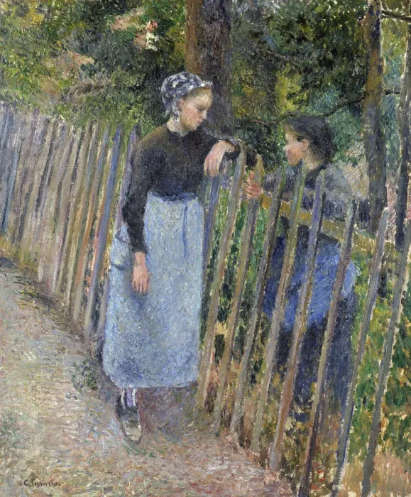 Framed Print : Conversation, ca 1881. Artist: Pissarro, Camille (1830-1903) Framed Print : Conversation, ca 1881. Artist: Pissarro, Camille (1830-1903)