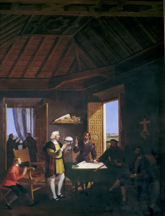 Framed Print : Conversation in the Chapter House of the Monastery of Columbus, physicist Garcia Fernandez Framed Print : Conversation in the Chapter House of the Monastery of Columbus, physicist Garcia Fernandez