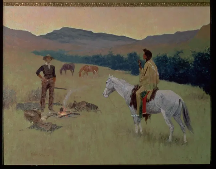 Framed Print : The Conversation (Doubtful company), oil Painting by Frederic Remington Framed Print : The Conversation (Doubtful company), oil Painting by Frederic Remington