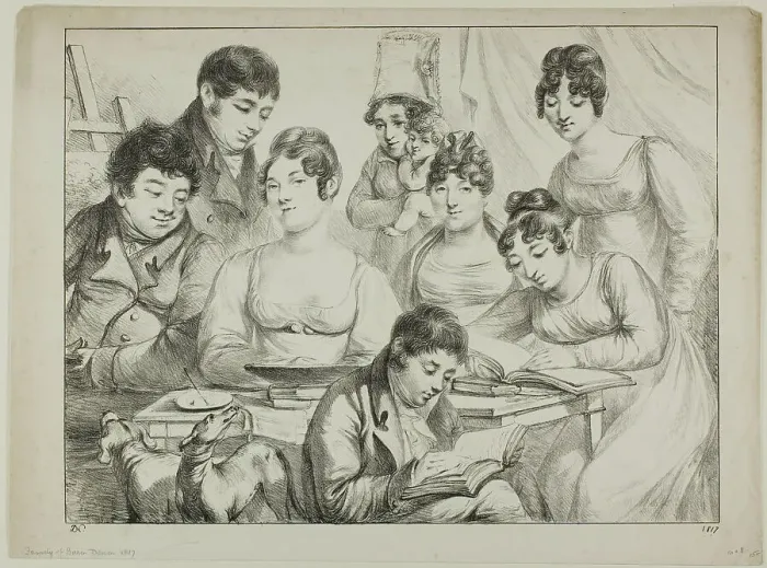 Framed Print : Conversation, a Family Drawing and Reading, the Nurse Holding an Infant, a Portrait of Pri... 1817. Creator: Vivant Denon