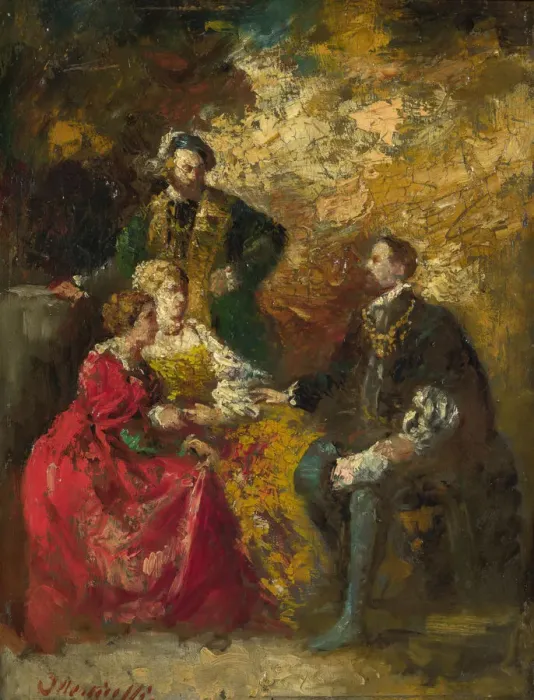 Framed Print : Conversation Piece, c. 1880. Artist: Monticelli, Adolphe-Thomas-Joseph (1824-1886) Framed Print : Conversation Piece, c. 1880. Artist: Monticelli, Adolphe-Thomas-Joseph (1824-1886)