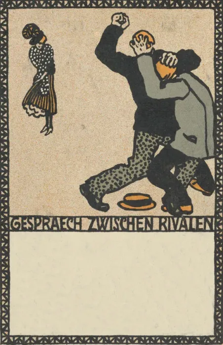 Framed Print : Conversation Between Rivals (Gespraech Zwischen Rivalen), 1907. Creator: Moritz Jung