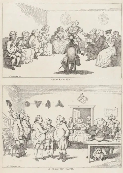 Framed Print : Conversazione, and A Country Club, 1806-11 (?). 1806-11 (?). Creator: Thomas Rowlandson Framed Print : Conversazione, and A Country Club, 1806-11 (?). 1806-11 (?). Creator: Thomas Rowlandson
