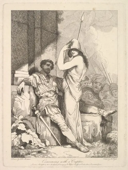 Framed Print : Conversing with a Captive, November 15, 1779. Creator: Robert Blyth Framed Print : Conversing with a Captive, November 15, 1779. Creator: Robert Blyth