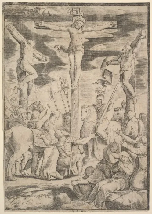 Framed Print : The conversion of the Centurion who flings his arms open before Christ on the cross, 1532 Framed Print : The conversion of the Centurion who flings his arms open before Christ on the cross, 1532